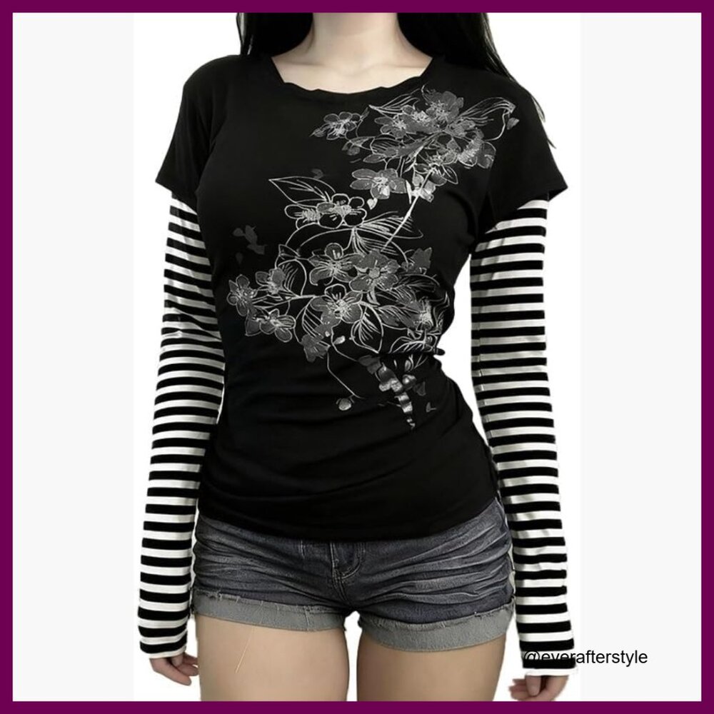 Y2K Vintage Graphic Sweatshirt Slim Fit Long Sleeve Pullover Polyester